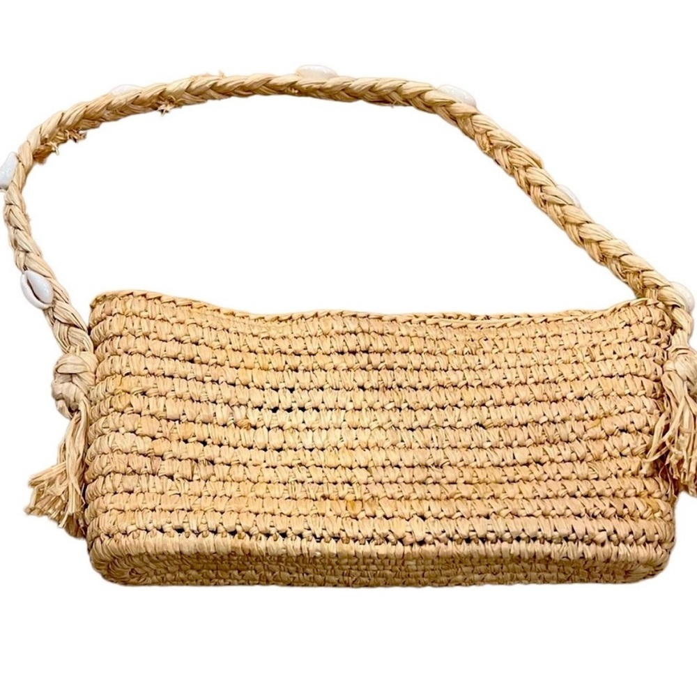 L*Space Raffia Woven Straw Beachy Shell Summer Shoulder Bag